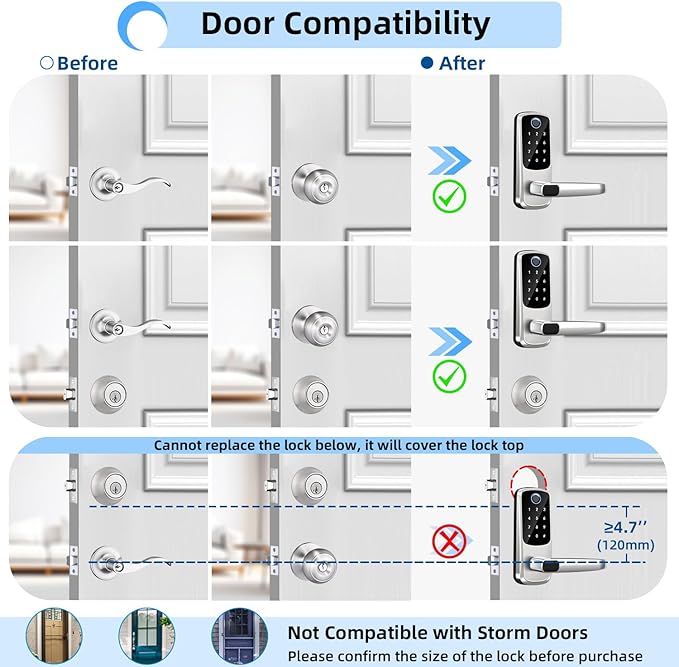 Smart Door Lock with Handle, Keyless Entry Door Locks, 8-in-1 Fingerprint - Image 5