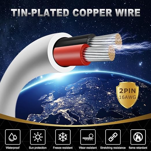 16 Gauge 2 Conductor Electrical Wire, 65.6FT White Stranded Low Voltage 16/2 - Image 2