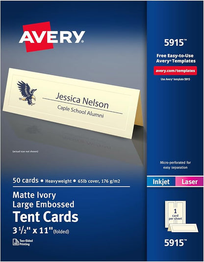 Avery Printable Tent Cards, 3.5" x 11", Ivory by Avery