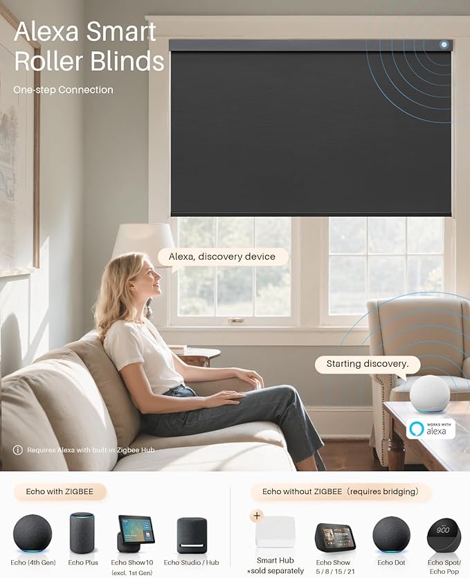 Smart Roller Shades for Windows, Alexa Blackout Motorized Blinds - Image 2