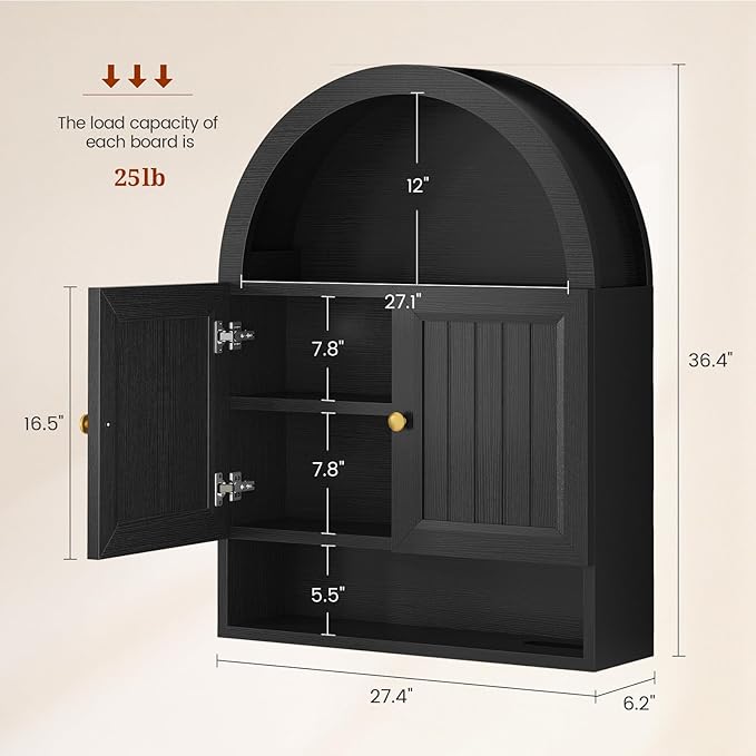 Arched Bathroom Wall Cabinet, 27.4 x 36.4'' Over The Toilet Cabinet - Image 2