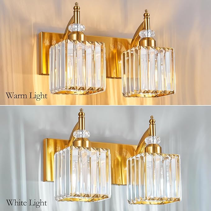 BBLLWJ Modern Bathroom Vanity Light 2-Light Gold Crystal Light Fixtures Over - Image 2