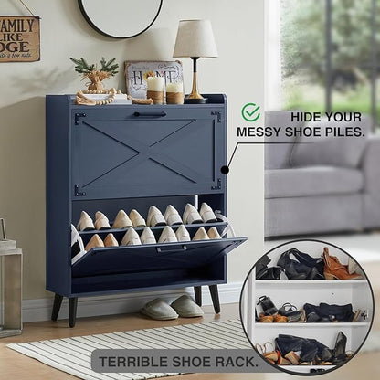Shoe Storage Cabinet, Farmhouse Shoe Organizer - Image 3