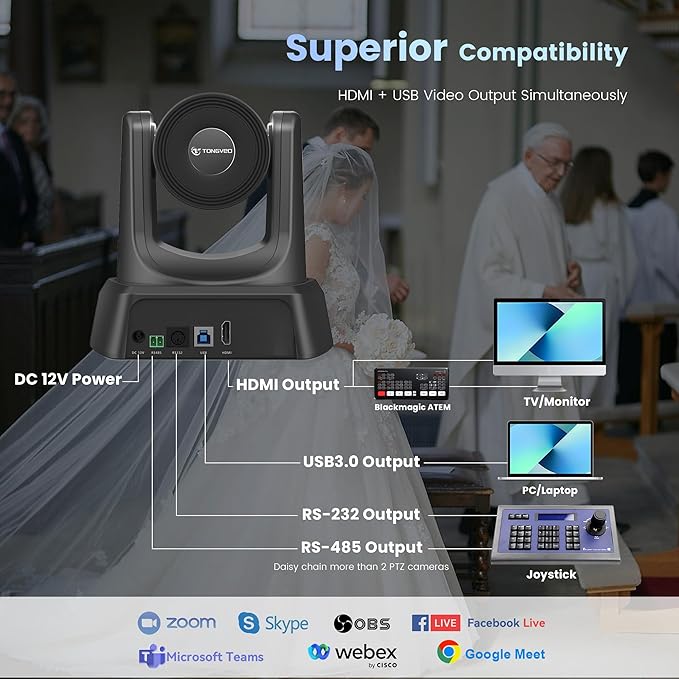TONGVEO HDMI 20X Optical Zoom PTZ Conference Room Camera System, 1080P 60fps - Image 4