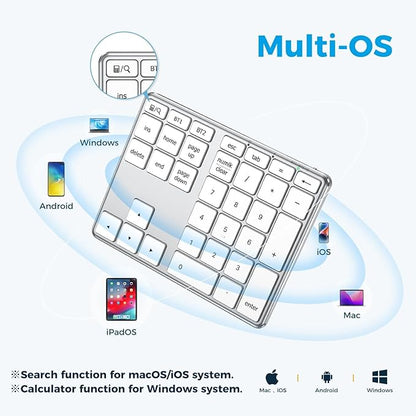 iClever KP10 Bluetooth Number Pad, Dual Device Connection, 34 Keys Ultra-Slim - Image 4