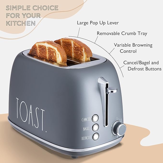 Rae Dunn Retro Rounded Bread Toaster, 2 Slice Stainless Steel Toaster - Image 3