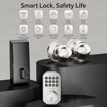 VCHOO Keyless Entry Door Lock Set WiFi Smart App Control Door Lock - Image 2