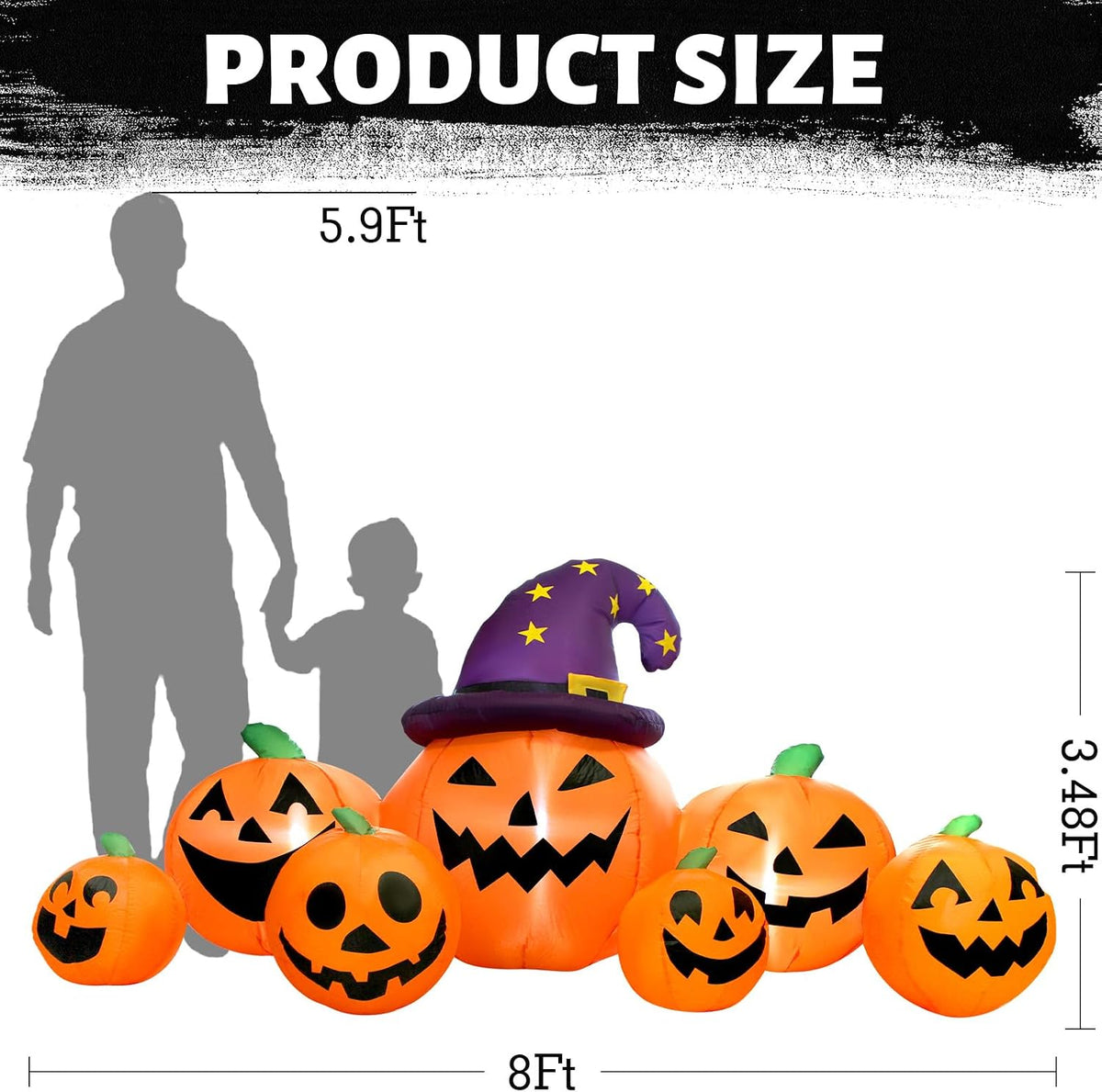 8FT Long Halloween Inflatables Pumpkin Outdoor Decorations, Halloween Blow Up...