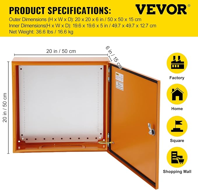 VEVOR Electrical Enclosure, NEMA 4 Outdoor Enclosure, IP65 Waterproof & - Image 7