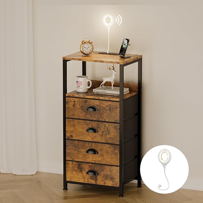 Night Stand with Charging Station & Voice Control LED Night Light, 4 Drawers - Image 8