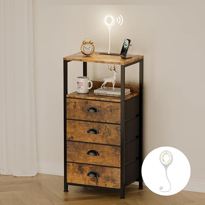 Night Stand with Charging Station & Voice Control LED Night Light, 4 Drawers - Image 8