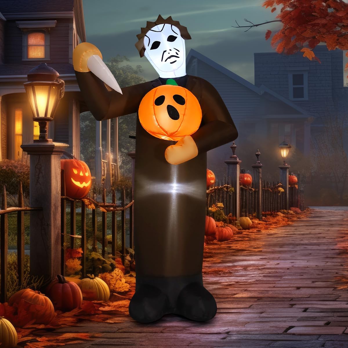 COMIN Halloween Inflatable 6FT Scary Pumpkin Killer with Built-in LEDs Blow U...