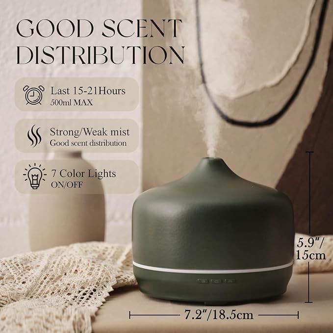 Porseme 500ml Ceramic Essential Oil Diffuser Aromatherapy Ultrasonic Cool Mist - Image 2