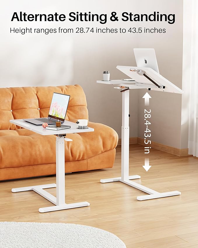 Overbed Table with Wheels, Pneumatic Height Adjustable Overbed Bedside Table - Image 3