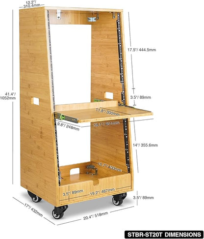 Sound Town DIY Solid Carbonized Bamboo Slanted 20U Studio Rack, - Image 5