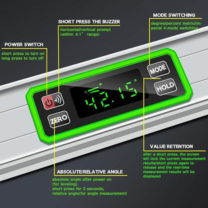 Kanayu Digital Level Digital 40'' LCD Display Magnetic Torpedo Level Tool - Image 3