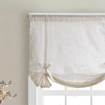 DKNY Balloon Shade Tie Up Curtain - Linen Beige 42" x 63" Light-Filtering Rod Pocket Window Panel with Fabric Tie Bows - 1 Piece | Tie Up, Light-Filtering Rod Pocket, Fabric Tie Bows
