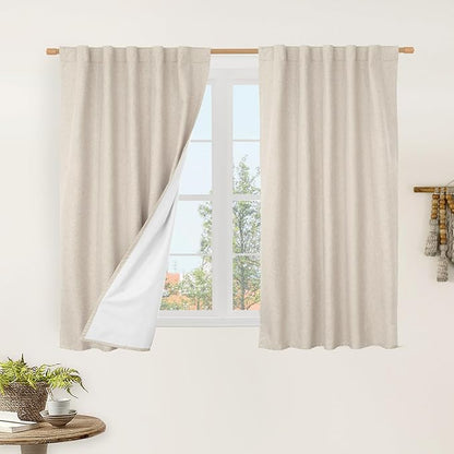 LAMIT Natural 100% Blackout Linen Curtains, 54 Inches Linen Textured Thermal by LAMIT