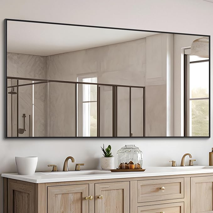 Black Bathroom Mirror for Wall, 30x55 Inch Rectangle Mirrors - Image 2