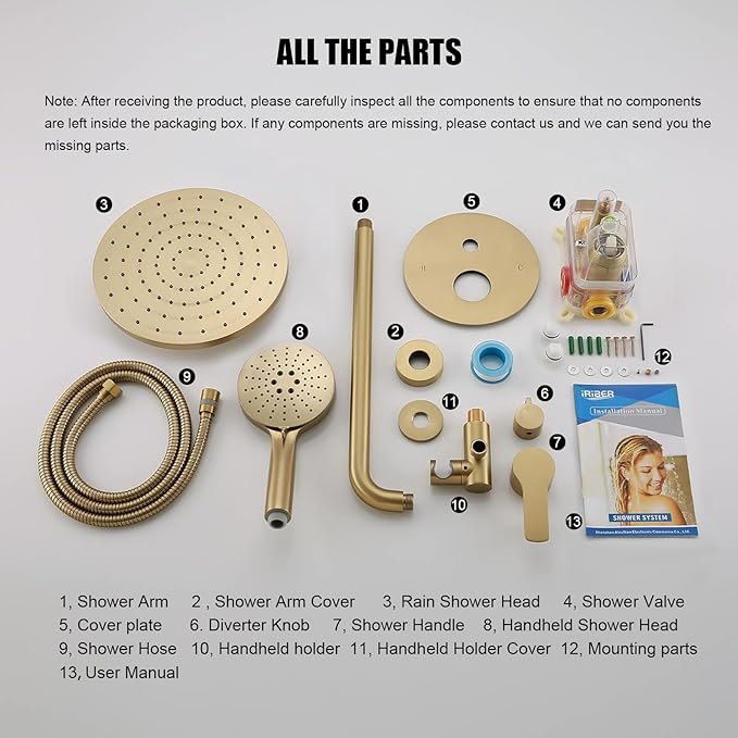 Iriber Shower System Wall Mounted Shower Faucet Mixer Set - Image 7