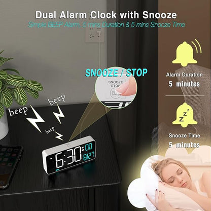 KOSUMOSU Digital Alarm Clock for Bedroom, 6.7in Small Digital Clock, Auto - Image 5