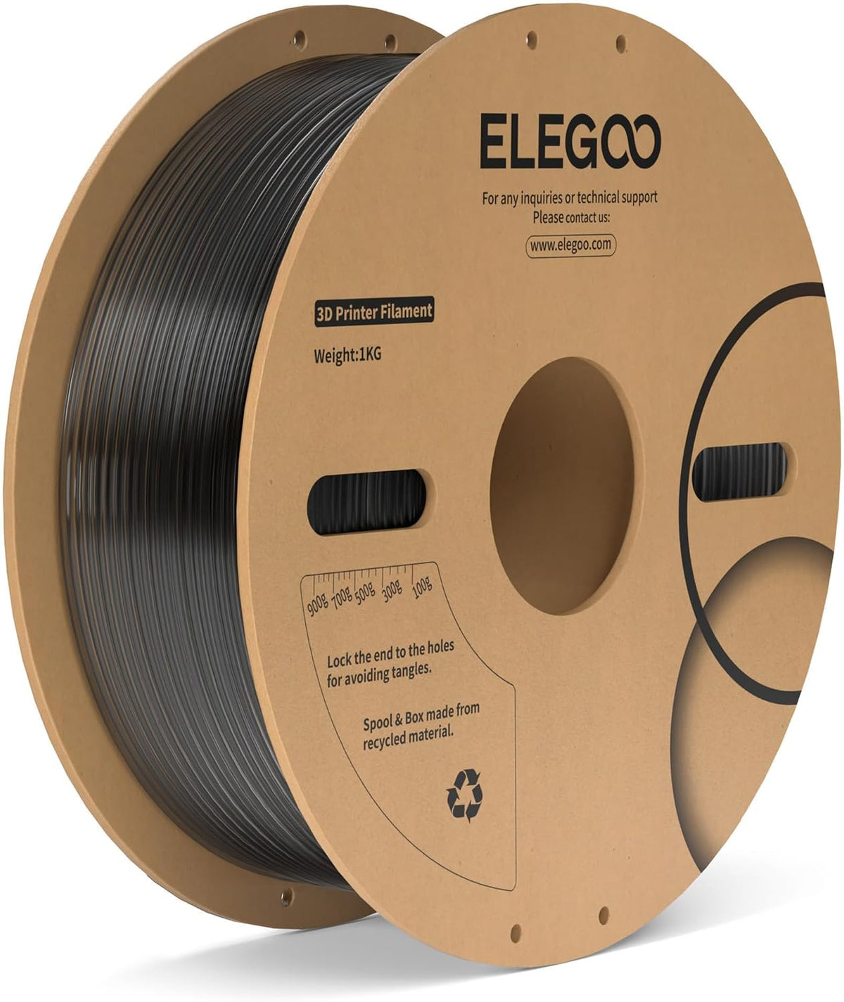ELEGOO PC 3D Printer Filament 1.75mm Clear Black 1KG