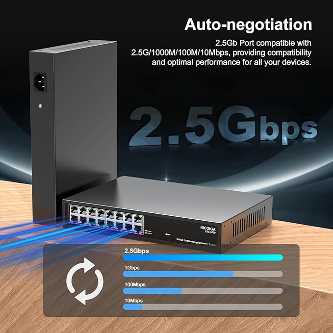 16 Port 2.5Gb Ethernet Switch Unmanaged, NICGIGA 16 Port 2.5G Network Switch - Image 3