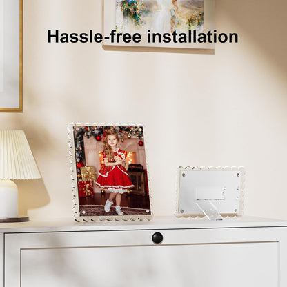 HELPLEX 8x10 Clear Acrylic Picture Frames with Scalloped Edges, 3-Pack Magnetic Frame with Stand for Horizontal or Vertical Display, Tabletop or Desk Photo Holder