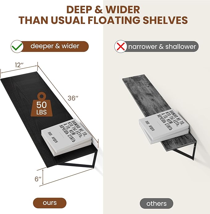 Heimlove Black Deep Floating Shelves - Image 3