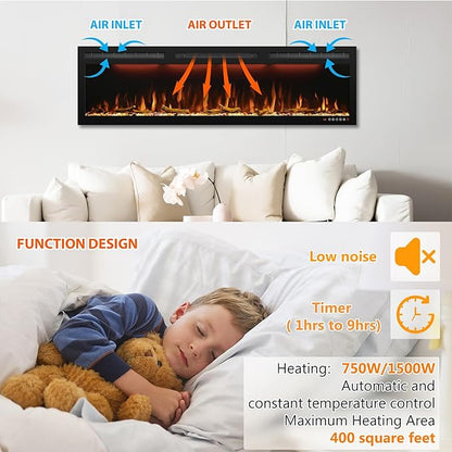 Electric Fireplace Recessed 88 inches, Insert and Wall Mounted Slim Fireplace - Image 8