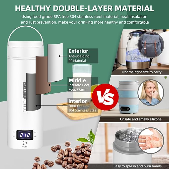 Travel Electric Kettle Portable Small Mini Tea Coffee Kettle Water Boiler - Image 5