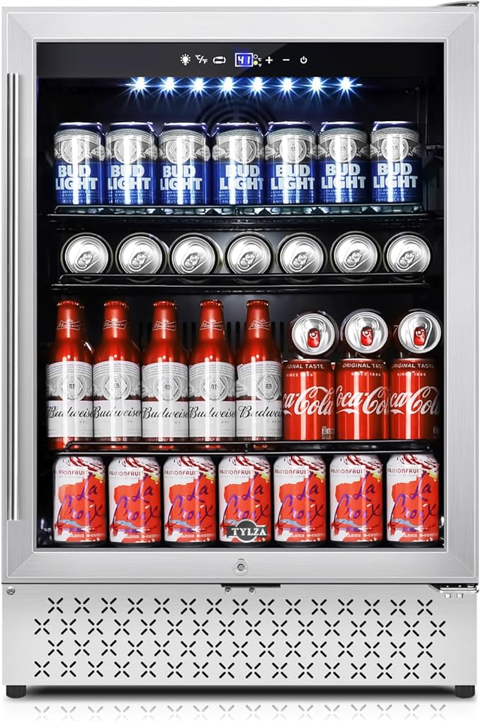 Tylza 24 Inch Beverage Refrigerator, 190 Can Capacity, Glass Door, Advanced by TYLZA