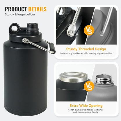 Insulated Gallon Jug with Handle, One Gallon, 128oz Stainless Steel, Large - Image 6