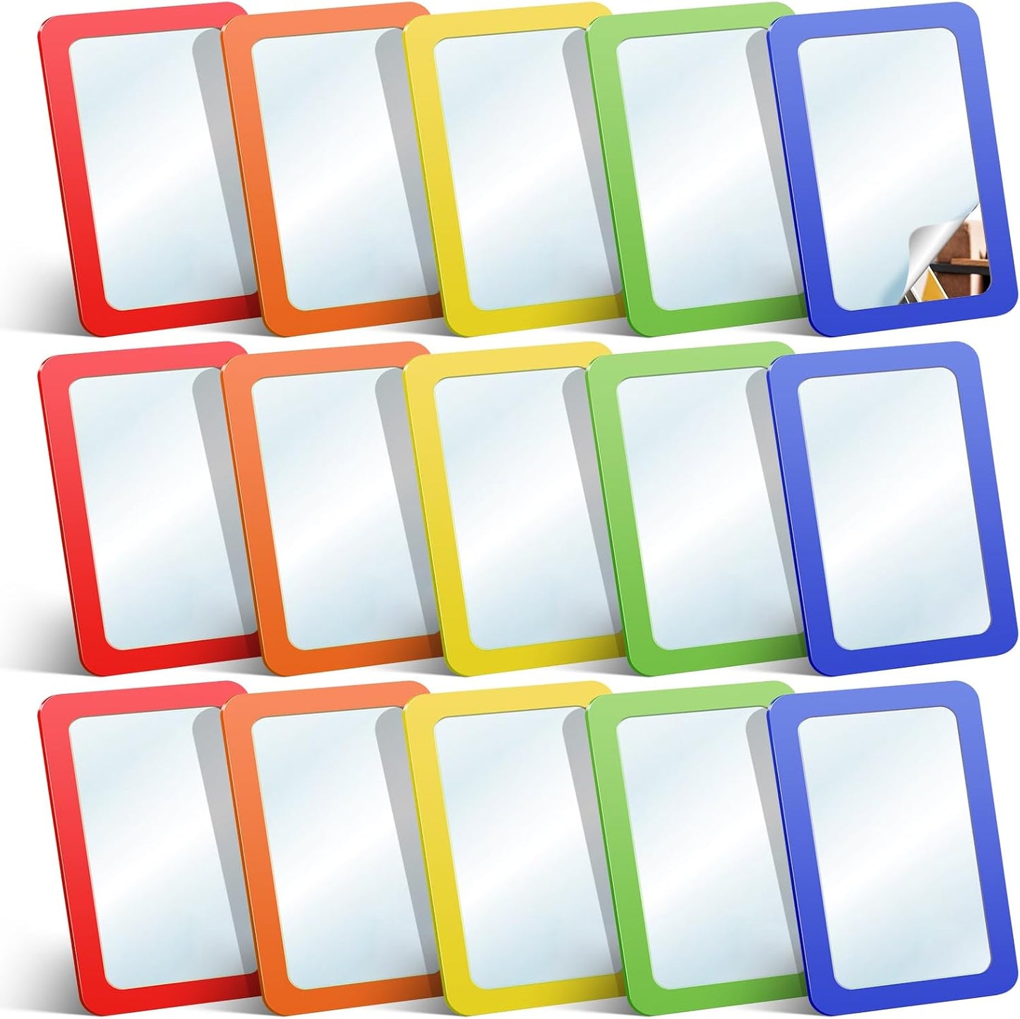 15 Pcs Small Mirrors for Kids 6 x 4 Inch Unbreakable Shatterproof Mirror for Crafts Square Round Corners Double Sided Preschool Facial Expression Classroom Mirror DIY Crafts (5 Bright Colors)