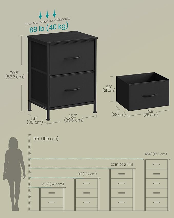 SONGMICS Dresser for Bedroom, Chest of Drawers, Nightstand, 2 Non-Woven Fabric - Image 2