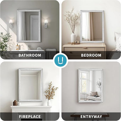 White Wood Effect Framed Wall Mirror, 20x30 Rectangle Mirror, 1/8" - Image 4