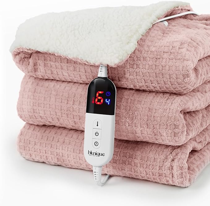 Heated Blanket Electric Throw Waffle, 50x60 Inches Sherpa Fleece Fast Heating by blunique