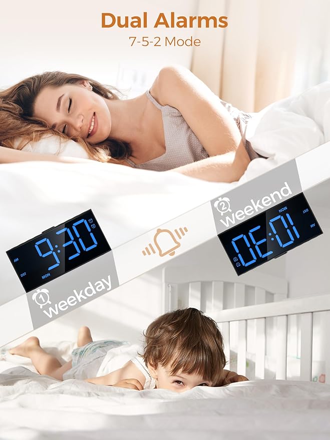 PPLEE Digital Alarm Clocks for Bedrooms Heavy Sleepers, 2 Alarms, Upgrade 7-5-2 - Image 4
