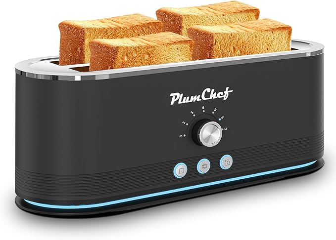 4-Slice Toaster, Extra Wide Long Slot Toaster, 7 Browning Settings, by PlumChef