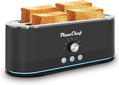 4-Slice Toaster, Extra Wide Long Slot Toaster, 7 Browning Settings, by PlumChef