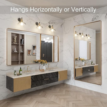 LOAAO 72”X36” Gold Bathroom Mirror, Rounded Rectangle Gold Frame Mirror - Image 4