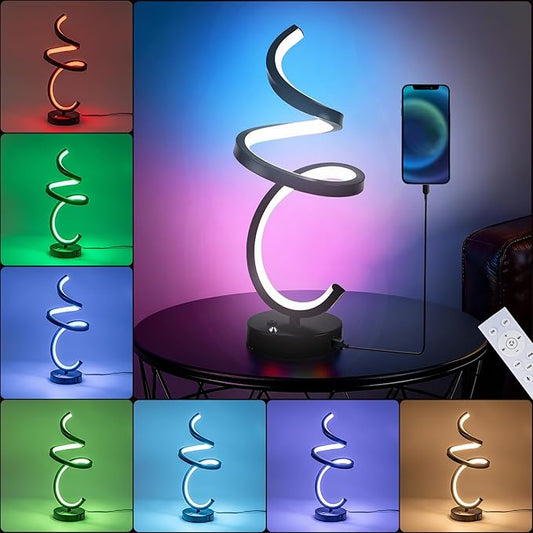 RGB Spiral LED Table Lamp, Dimmable Creative Bedside Lamp, Modern Color by Adebime