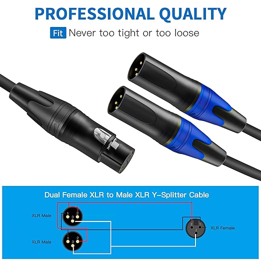 LanSenSu XLR Female to 2 XLR Male Patch Y Cable Balanced Microphone Splitter - Image 5