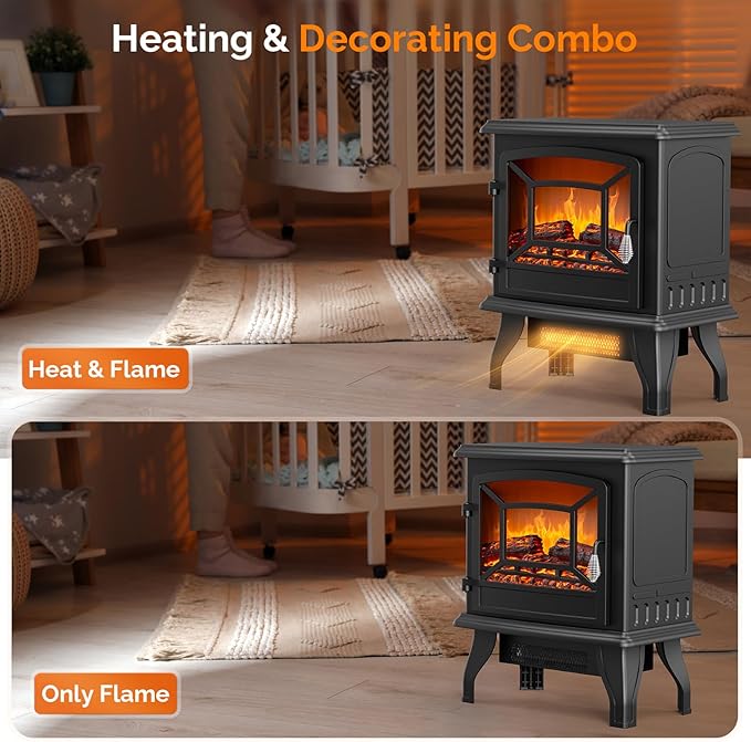 ROVSUN 20" H Electric Fireplace Stove Space Heater, 1400W Portable Freestanding - Image 3