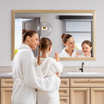 Amorho Bathroom Mirror, 60 X36 Inch Wall Mirror, Oak Wood Grain Metal Framed - Image 5