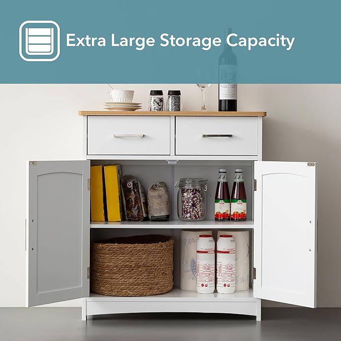 Buffet Cabinet with Storage, Coffee Bar Cabinet 26 x 30 Inches, Oak Top - Image 6