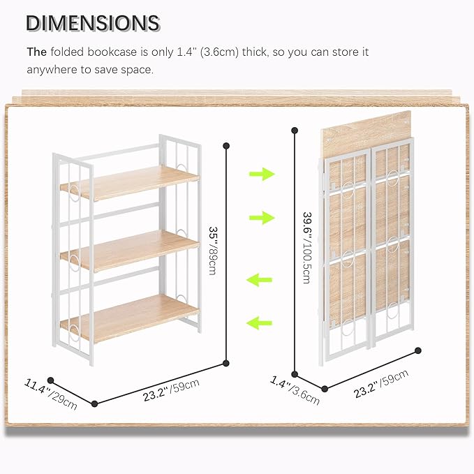 4NM No Assembly 3 Tiers Folding Bookshelf - Image 2