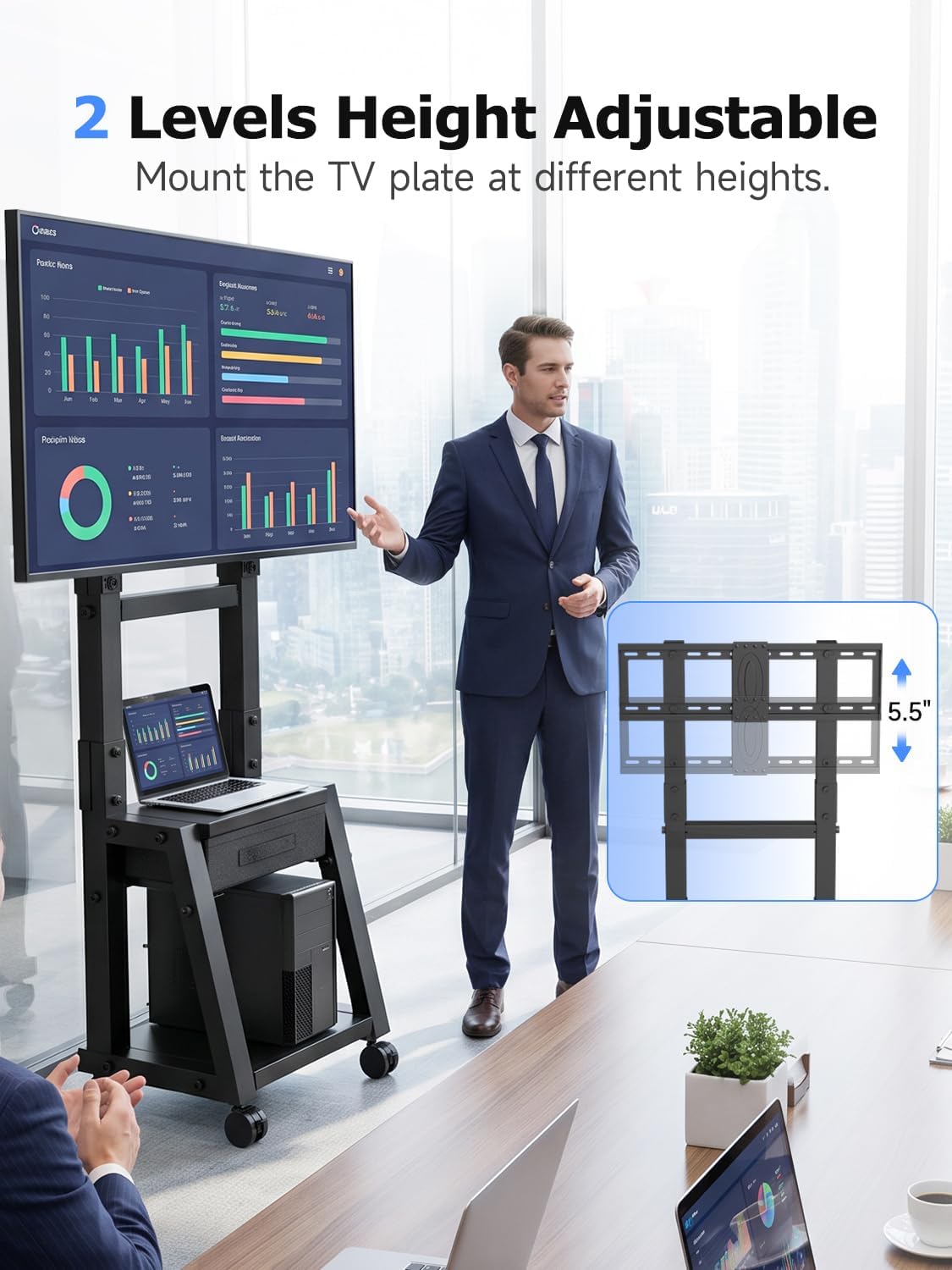 Suptek Mobile TV Cart with Storage Drawer for 32-75 inch Flat/Curved TVs