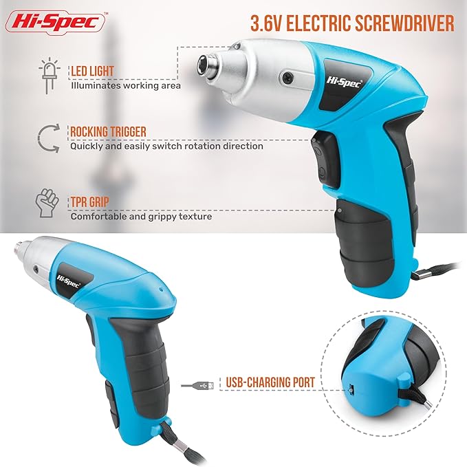 Hi-Spec 27pc 3.6V Blue USB Small Power Electric Screwdriver Set. Cordless & - Image 3
