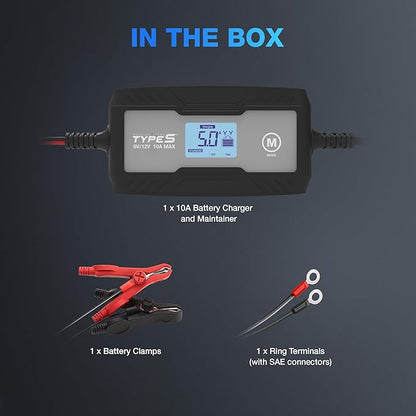 Type S 10A Smart Battery Charger & Maintainer, 6V & 12V Fully Automatic Trickle - Image 6